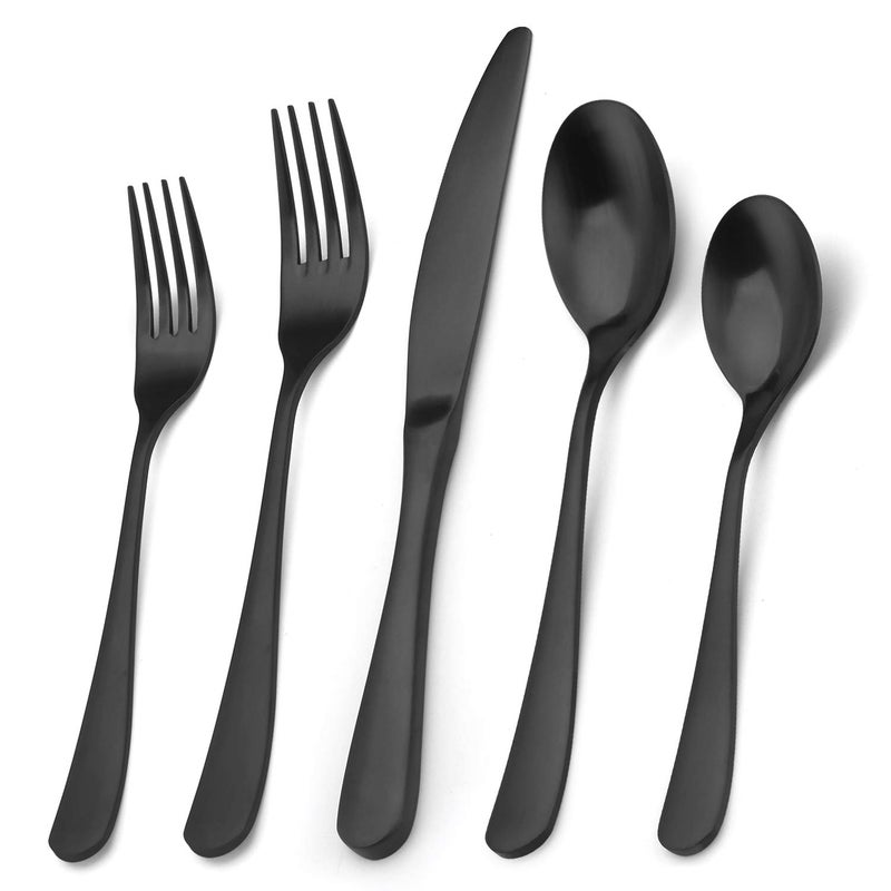 Bysta Matte Black Silverware Set, Bysta 20-Piece Stainless Steel Flatware Set, Kitchen Utensil Set Service for 4, Tableware Cutlery Set for Home and Restaurant, Satin Finish, Dishwasher Safe - Image 1